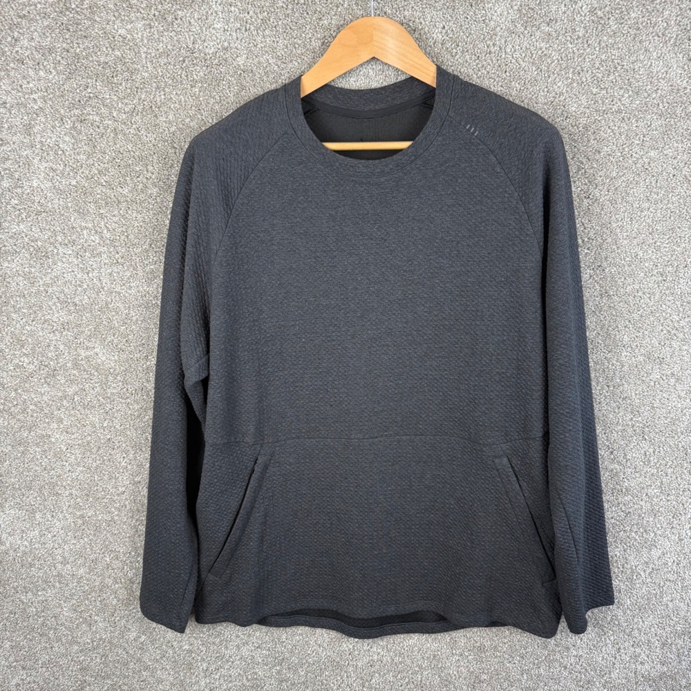 Lululemon At Ease Crewneck Sweatshirt Mens XL Heathered Black Textured Grey - Picture 2 of 6